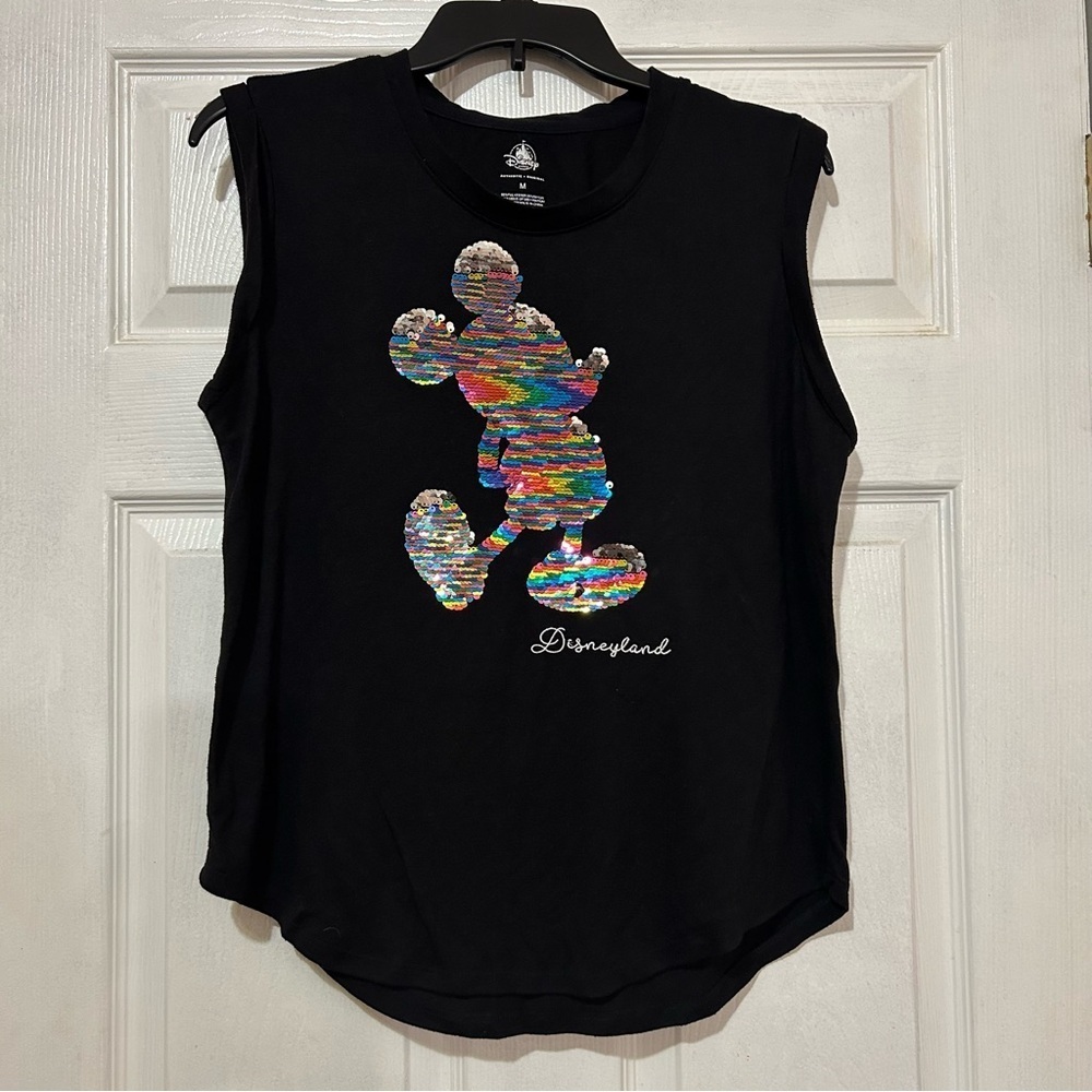Disney Mickey Mouse Sequined Tank Top Women's Size Medium Black Disneyland